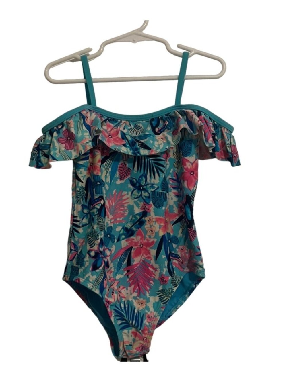 Wonder Nation Girls One-Piece Tropical Open Back Swimsuit Size S (6-6X)